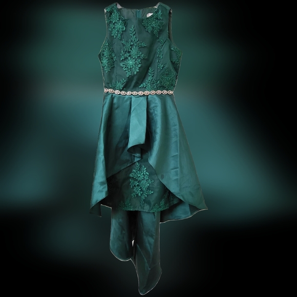 Girl's green lace & satin prom formal dress by Rare Editions from Macy's Size 16 - Picture 2 of 16